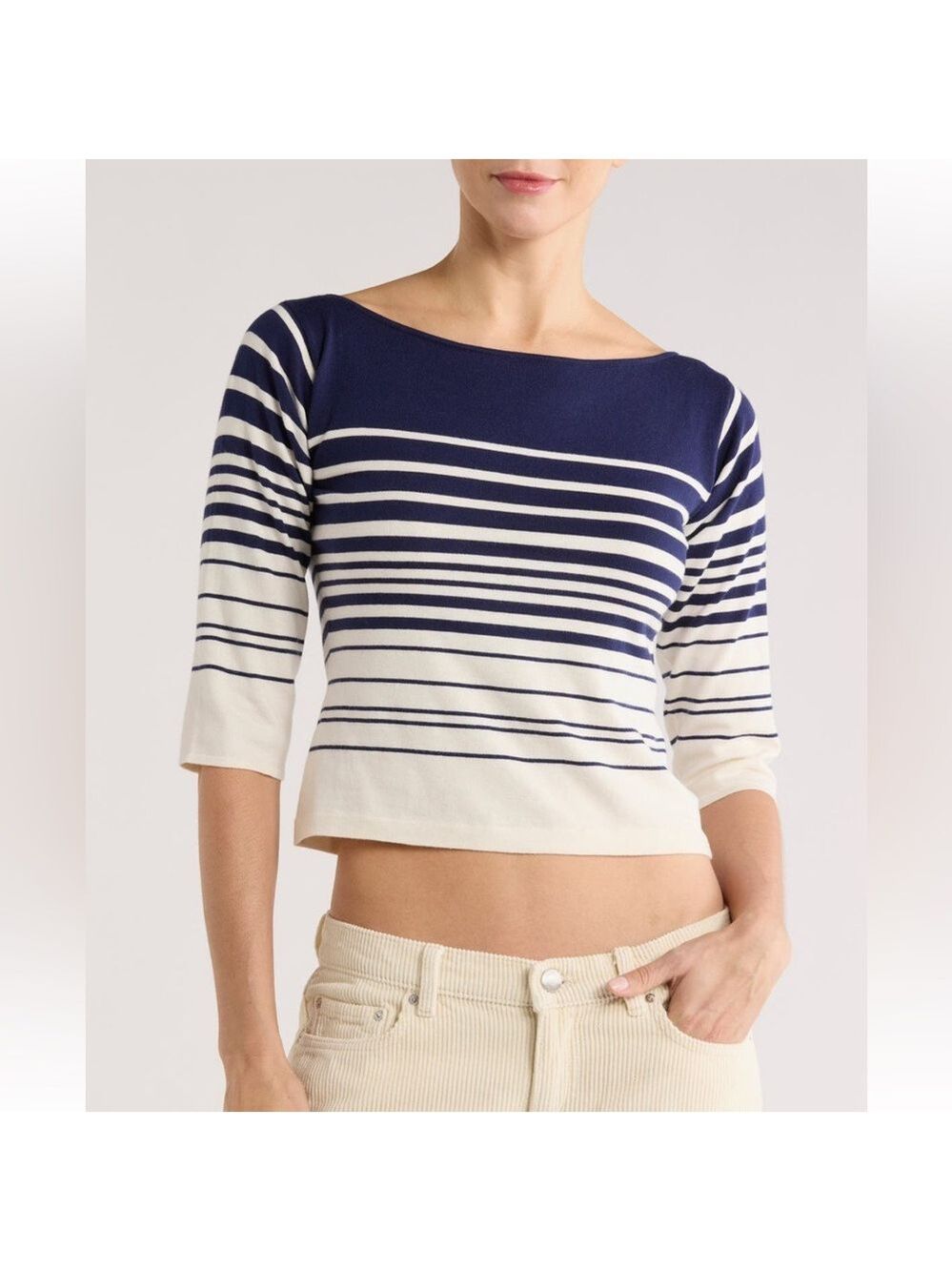 DL1961 Navy & Cream Striped Boatneck Crop Sweater